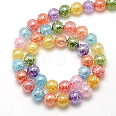 Electroplate AB Color Plated Synthetic Crackle Quartz Round Beads Strands G-L155-8mm-07-1
