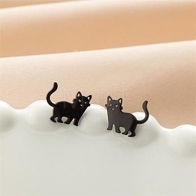 Stainless Steel Cat Shape Stud Earrings X-PW-WGC97C2-04-1