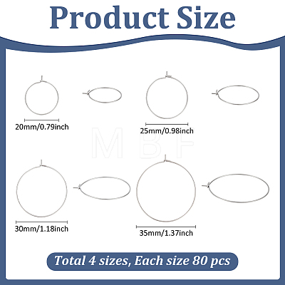 320Pcs 40 Styles 316 Surgical Stainless Steel Hoop Earring Findings STAS-ME0001-08-1