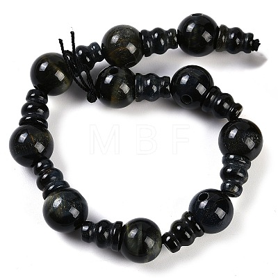 Natural Yellow Tiger Eye & Dyed Blue Tiger Eye 3-Hole Guru Beads Strands G-H064-E05-01B-1