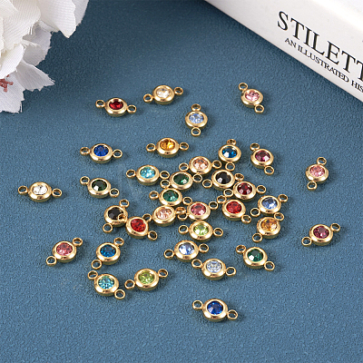 34Pcs 17 Colors 304 Stainless Steel Rhinestone Connector Charms STAS-TA0002-24-1