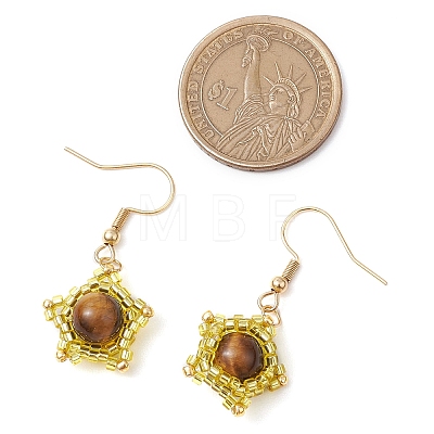 Natural Tiger Eye Star Dangle Earrings EJEW-MZ00354-1