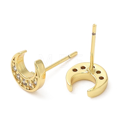 Rack Plating Brass Crescent Moon Stud Earrings with Cubic Zirconia EJEW-D061-16G-1