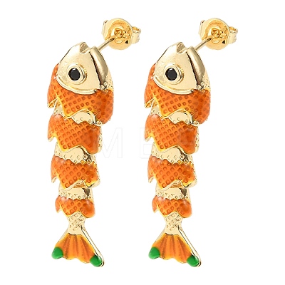 Fish Brass Micro Pave Cubic Zirconia Dangle Stud Earrings EJEW-C174-05G-02-1