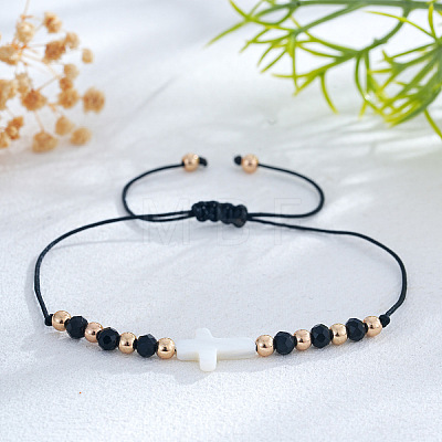 Adjustable Glass & Brass Beads Braided Bead Bracelets KF3798-9-1