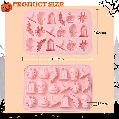 Halloween Theme DIY Skull & Witch Hat & Spider & Bat & Window Food Grade Silicone Molds SIL-CJC0001-05-1