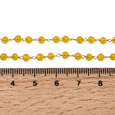 304 Stainless Steel with Glass Faceted Rondelle Bead Handmade Link Chain Birth Stone Necklaces for Women NJEW-G195-01G-01-1