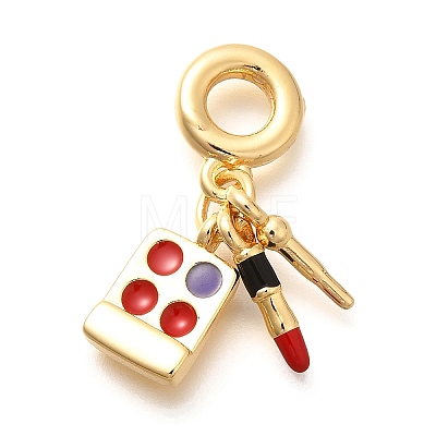 Brass Enamel Lipstick & Eyeshadow European Dangle Charms KK-U048-05G-03-1