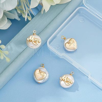  4Pcs 2 Styles Mother's Day Theme Natural Cultured Freshwater Pearl Pendants PEAR-NB0001-82-1