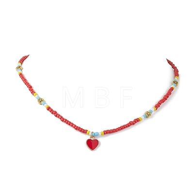 Alloy Enamel Heart Pendant Necklace with Glass Seed Beaded NJEW-JN04641-1