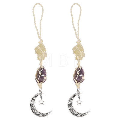 2Pcs Nuggets Natural Amethyst & Citrine Hanging Suncatchers AJEW-GL0003-29-1