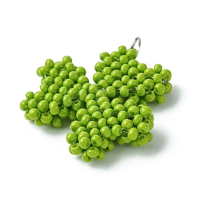 Glass Seed Beaded Clover Pendants PALLOY-MZ00530-1