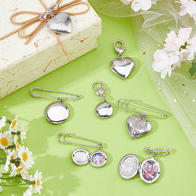 7Pcs 316 Stainless Steel Locket Pendant Brooches JEWB-FH00050-1