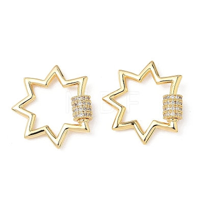 Brass Micro Pave Clear Cubic Zirconia Screw Carabiner Lock Charms KK-Z118-06G-02-1
