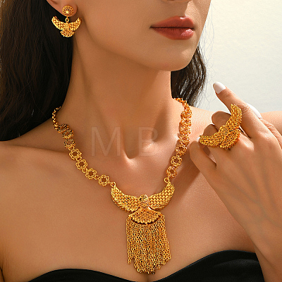 Luxury Brass Eagle Tassel Earrings & Necklaces & Rings Sets for Wedding and Formal Occasions NP5518-1