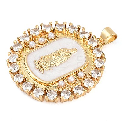 Rack Plating Brass Micro Pave Clear Cubic Zirconia Pendants KK-P287-36D-G-1