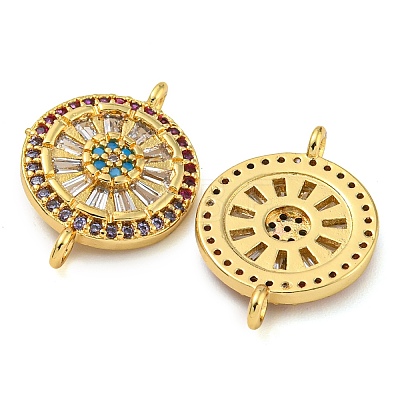 Rack Plating Brass Pave Cubic Zirconia Wheel Connector Charms KK-Z063-28G-02-1