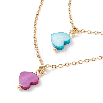 Synthetic Shell Heart Pendant Double Layer Necklaces and Dangle Stud Earrings SJEW-F217-03A-G-1