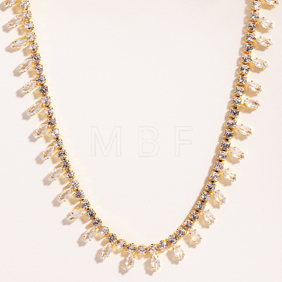 Brass Pave Cubic Zirconia Horse Eye Fringe Tennis Necklaces for Women WG35F58-02-1