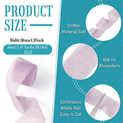 2Rolls Polyester Hot-fix Rhinestone Raw Edges Ribbon OCOR-TA0003-95C-1