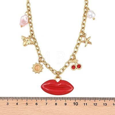 304 Stainless Steel with Plastic Bib Necklaces for Women NJEW-K300-05G-1