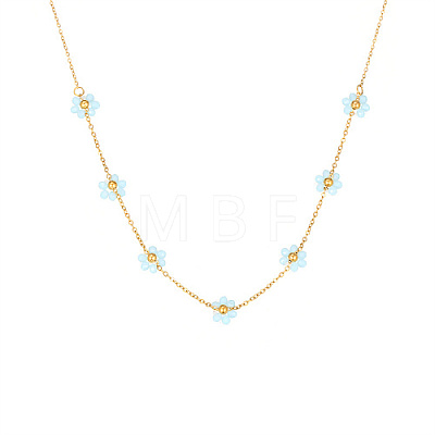 Real 18K Gold Plated Stainless Steel Flower Beaded Pendant Necklaces for Women ZU7847-3-1
