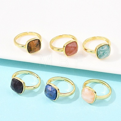Natural Gemstone Finger Rings with Brass Findings G-H353-04G-1