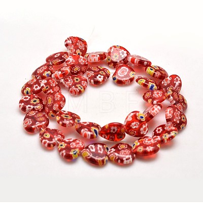 Handmade Millefiori Glass Heart Bead Strands X-LK-P017-03-1