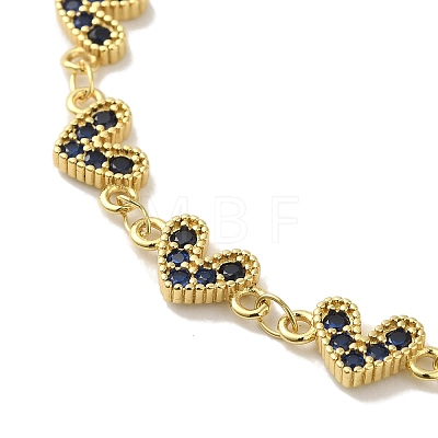 Rack Plating Brass Micro Pave Cubic Zirconia Heart Link Chain Bracelets for Women BJEW-P323-09G-02-1