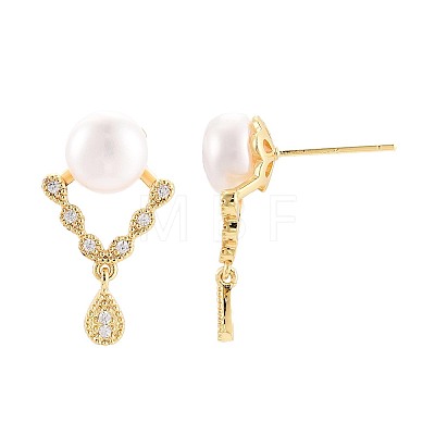 Teardrop Brass Micro Pave Clear Cubic Zirconia Dangle Stud Earrings PEAR-N017-07G-1
