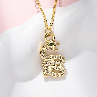 Brass Micro Pave Clear Cubic Zirconia Snake Pendant Necklaces NJEW-S438-02I-G-1