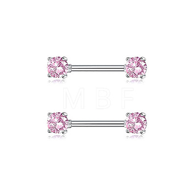 Brass Pink Cubic Zirconia Nipple Rings WG88A97-01-1