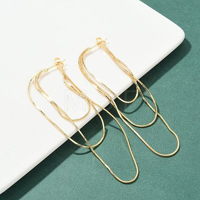 Brass Snake Chains Tassel Dangle Stud Earrings for Women EJEW-H092-11G-1