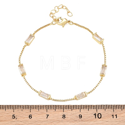 Brass Pave Rectangle Cubic Zirconia Link Chain Bracelets KK-CBA960E-14C-G-1