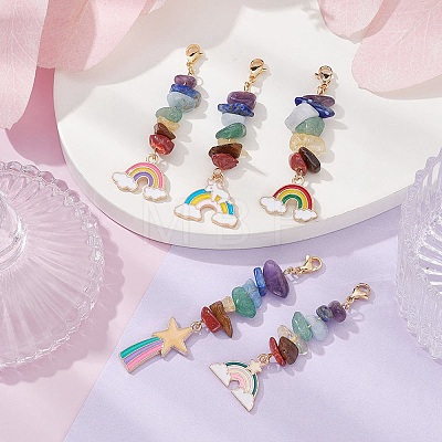 Rainbow Alloy Enamel Charms & Chakra Gemstone Chips Beaded Pendant Decoration HJEW-JM01206-1