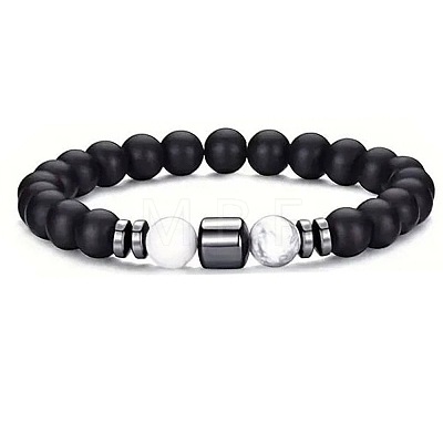 Natural Frosted Black Obsidian & Howlite & Synthetic Non-magnetic Hematite Beaded Stretch Bracelets for Men OT1378-2-1