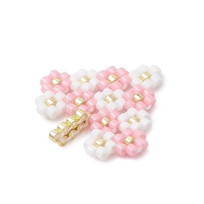 MIYUKI Glass Seed Beaded Heart with Flower Pendants PALLOY-MZ01113-02-1