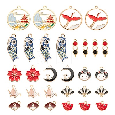 30Pcs 15 Style Light Gold Alloy Enamel Pendants ENAM-FS0001-10-1