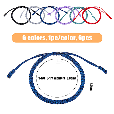 FIBLOOM 6Pcs 6 Colors Nylon Braided Cord Bracelets Set BJEW-FI0001-33-1