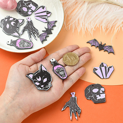 12Pcs 6 Styles Halloween Acrylic Pendants SACR-CJ0001-21-1