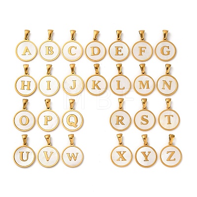 Natural Shell Flat Round with Initial Letter Pendants STAS-I353-01G-1