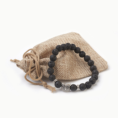 Natural Lava Rock Beads Stretch Bracelets BJEW-JB03850-07-1