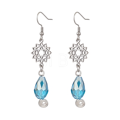 Teardrop with Flower Alloy Glass Dangle Earrings EJEW-JE06819-1