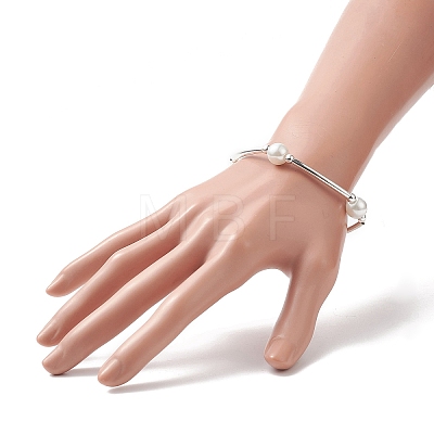 Glass Pearl & Synthetic Hematite & Brass Tube Beaded Stretch Bracelet for Women BJEW-JB09264-1