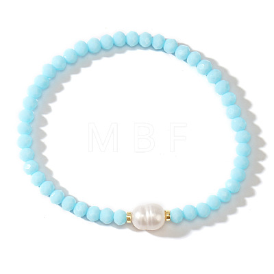 Glass & Brass Beads Stretch Bracelets LN0017-4-1