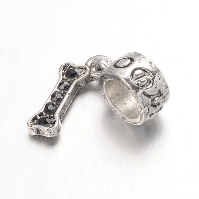 Bone Large Hole Alloy Glass Rhinestone European Dangle Charms MPDL-L013-16-1