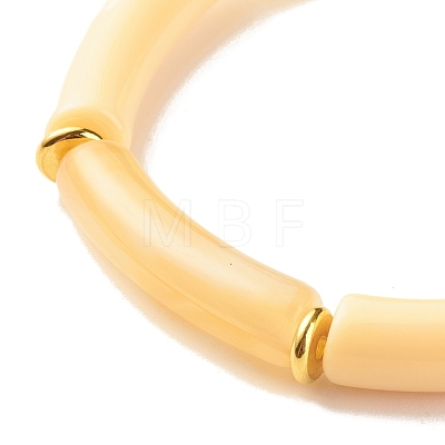 Two Tone Acrylic Curved Tube Beaded Stretch Bracelet BJEW-JB07971-02-1