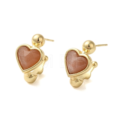 Natural Mixed Stone Heart Stud Earrings EJEW-K287-01G-A-1