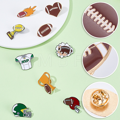 9Pcs 9 Styles Rugby Sports Series Enamel Lapel Pin Backs JEWB-SC0001-98-1