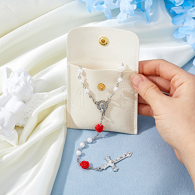 Imitaiton Round Pearl with Resin Flower Rosary Bead Necklaces NJEW-DC0001-24-1